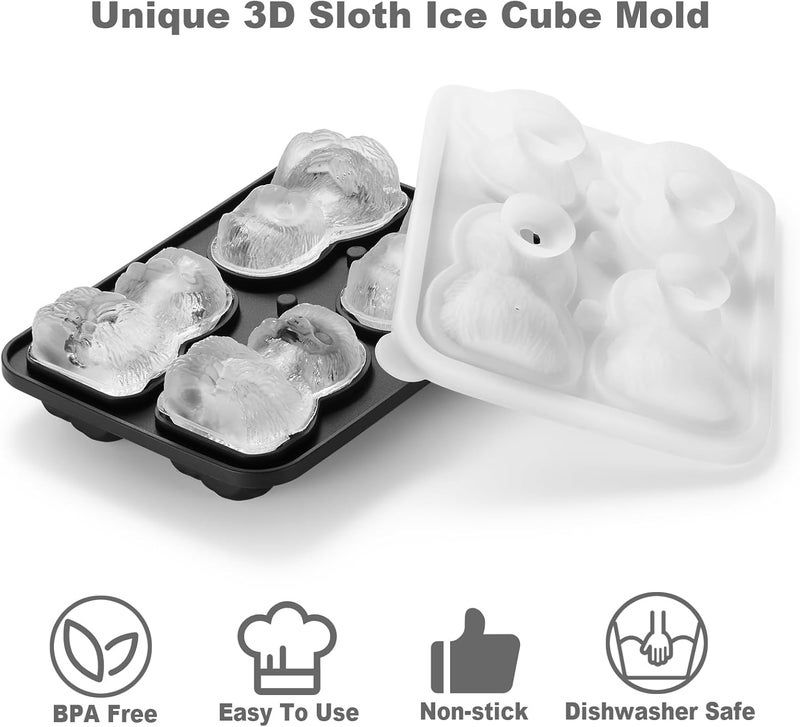 ACOOKEE Sloth Ice Cube Tray Fun Shapes, Odd Novelty Cute Sloth Gifts, 2.2" Large Silicone Whiskey Ice Mold for Cocktails,Bourbon,Brandy, w/Funne - Image 3